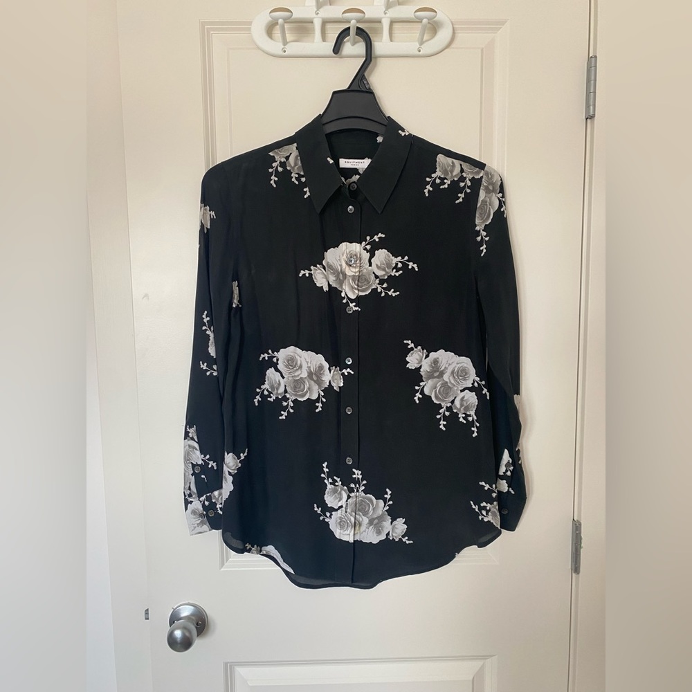 Equipment Black and White Floral Blouse